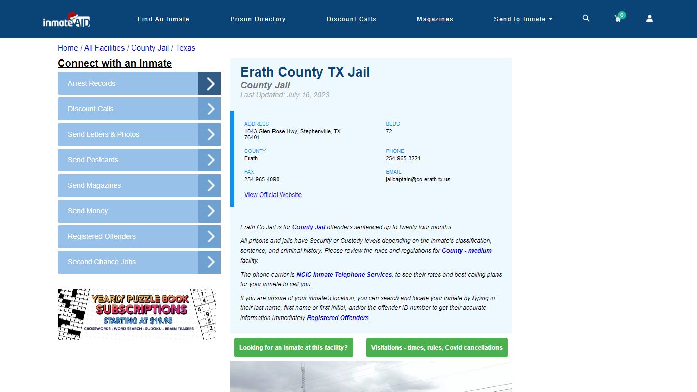 Erath County TX Jail - Inmate Locator - Stephenville, TX